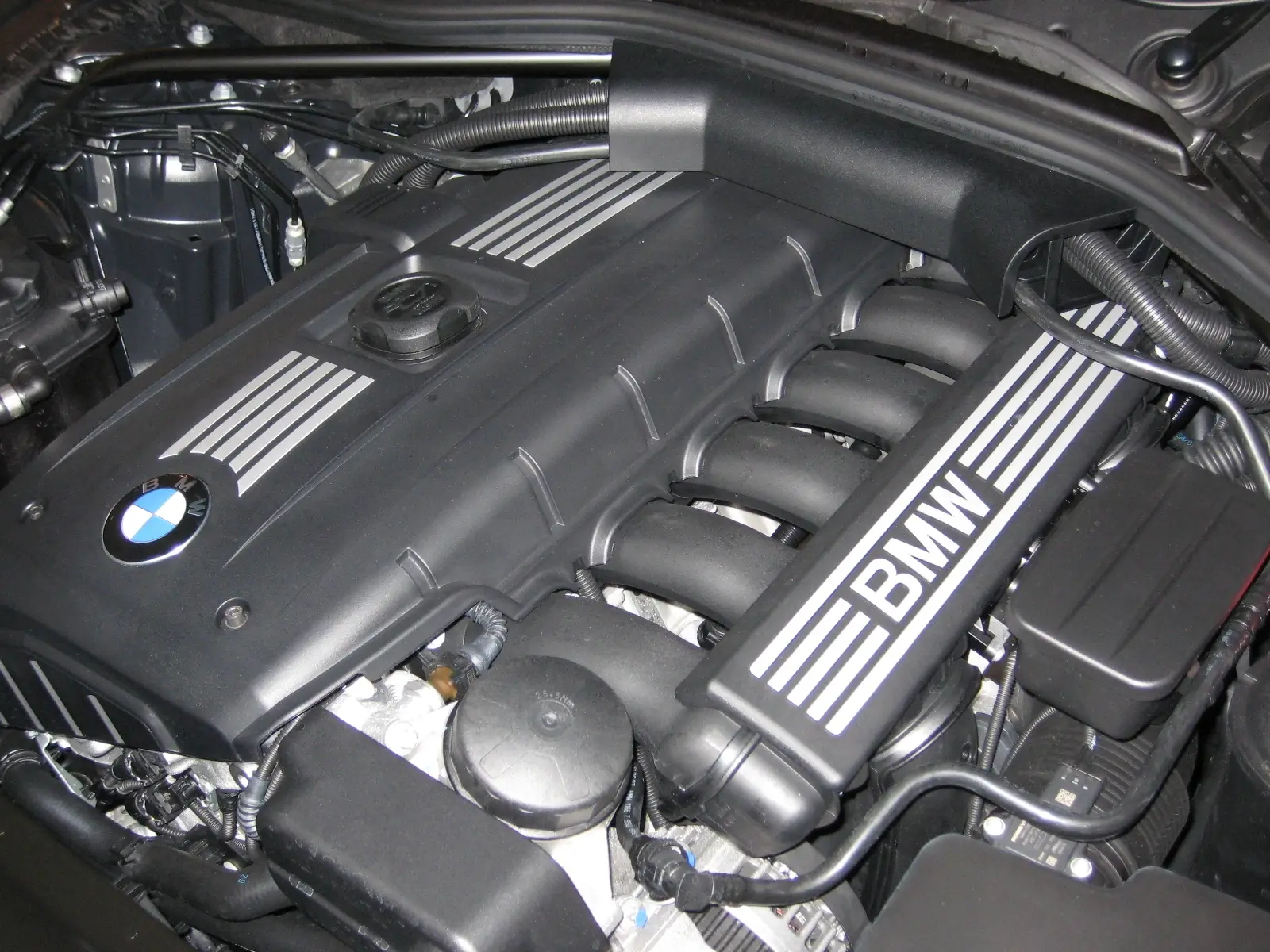 Compartimento de motor aberto durante revisão programada na Cidade Automotiva